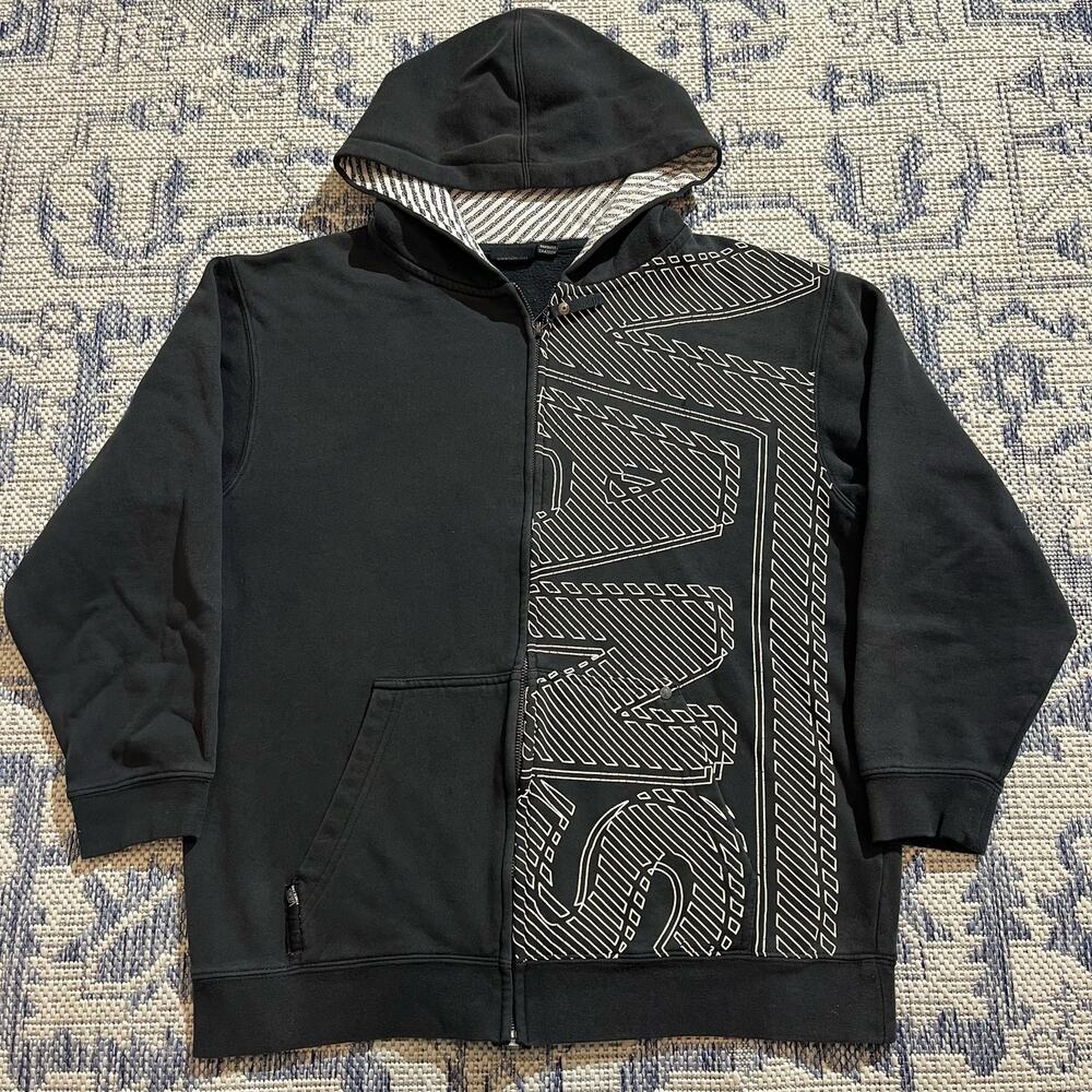 VTG Y2K Vans Graphic Black Zipup Hoodie Double Sided Skater Baggy SZ XL